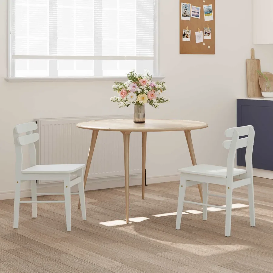 Chaise de salle à manger 2 pcs Blanc Bois de Caoutchouc Massif - 3