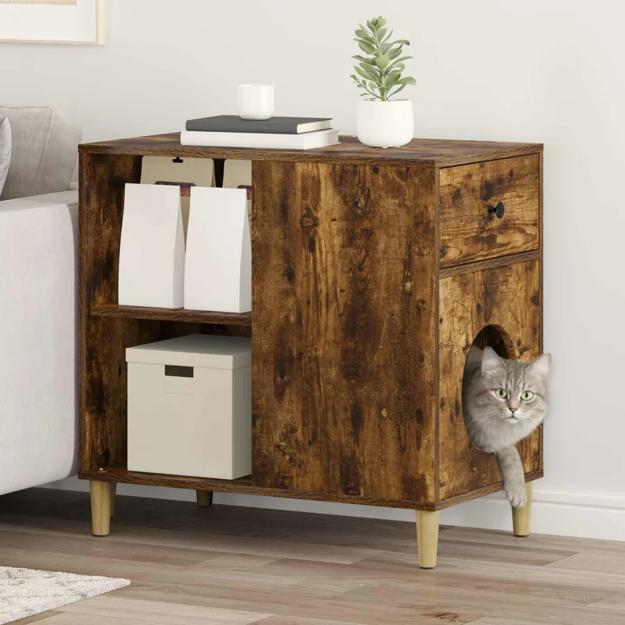 Maison pour chat Chêne fumé 72 x 42.5 x 70 cm Bois d'ingénierie