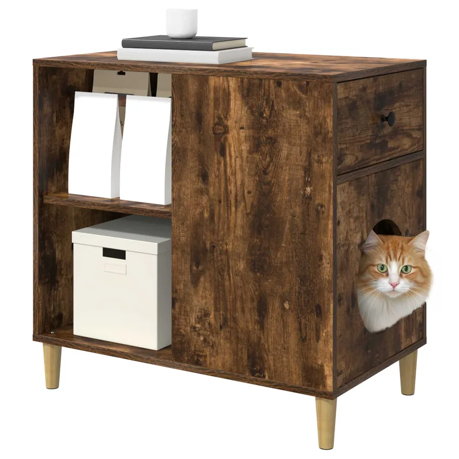 Maison pour chat Chêne fumé 72 x 42.5 x 70 cm Bois d'ingénierie - 3
