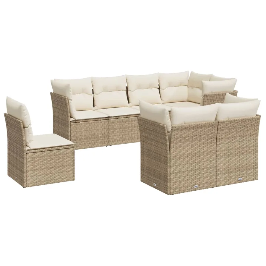 Salon de jardin avec coussins 8 pcs beige résine tressée - 2