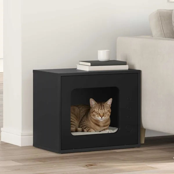 Maison pour chat Noir 51 x 30 x 42,5 cm Bois d'ingénierie