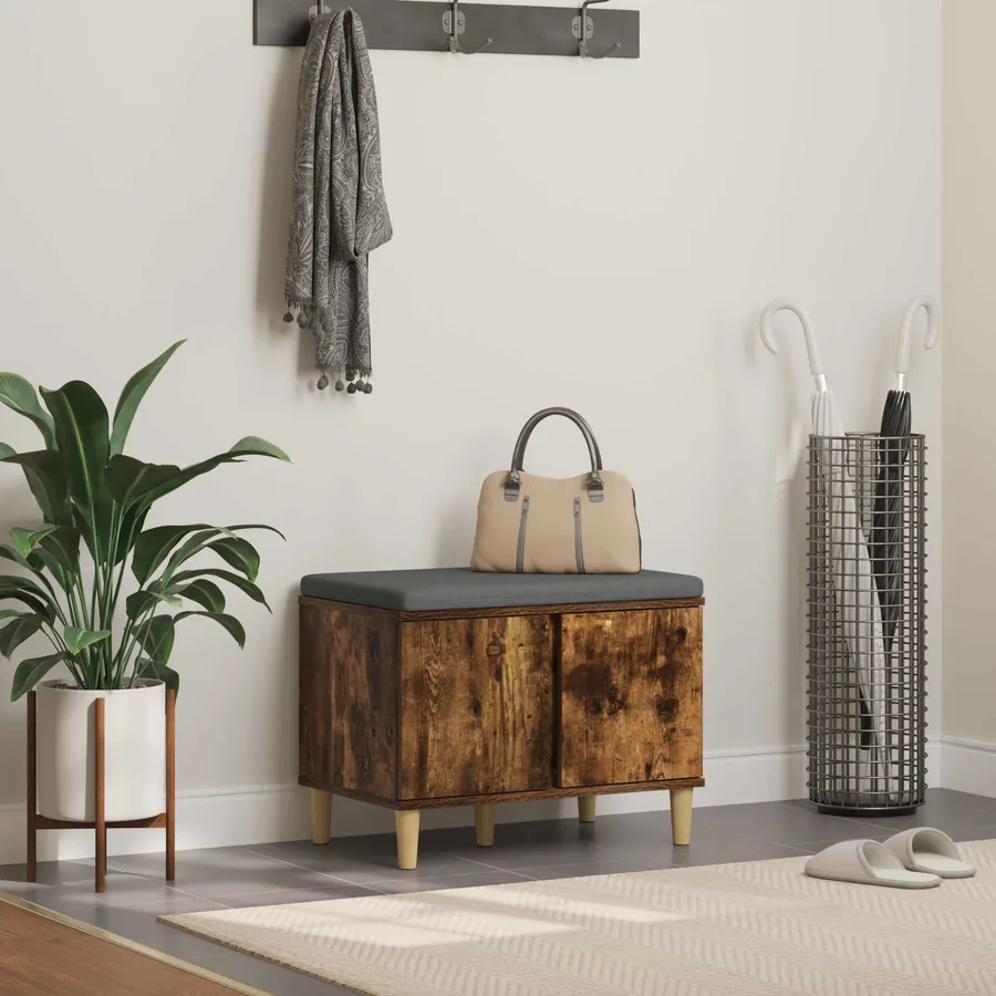 Banc d'entrée avec coussin Chêne Fumé 60 x 38 x 46 cm