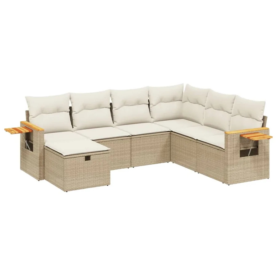 Salon de jardin avec coussins 7 pcs beige résine tressée - 2