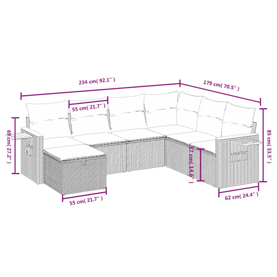 Salon de jardin avec coussins 7 pcs beige résine tressée - 4