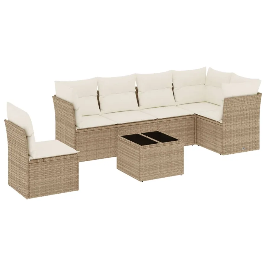 Salon de jardin avec coussins 7 pcs beige résine tressée - 2