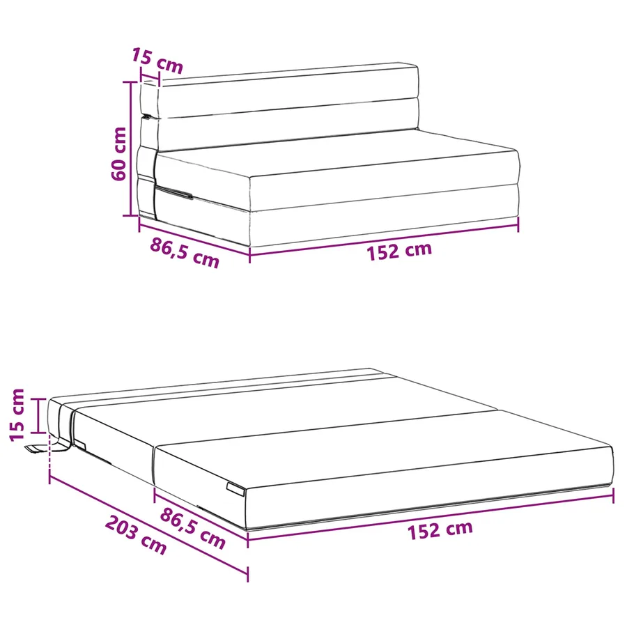 Canapé-lit pliable Rose 152 x 86,5 x 60 cm Tissu - 9