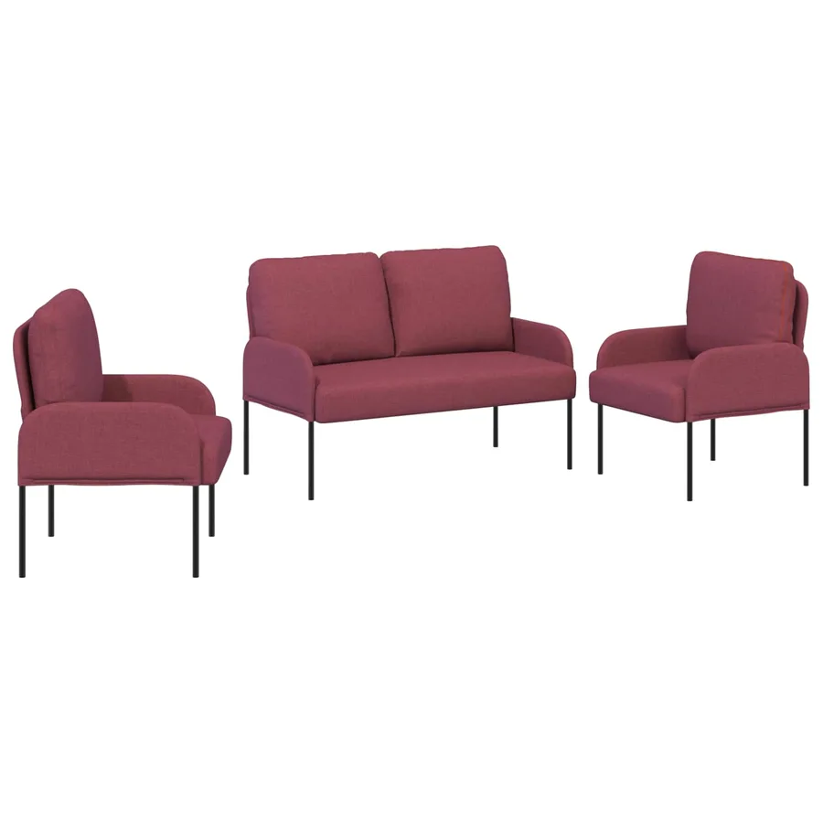 Ensembles de canapés 3 pcs Bordeaux 115 x 56 x 80 cm - 2