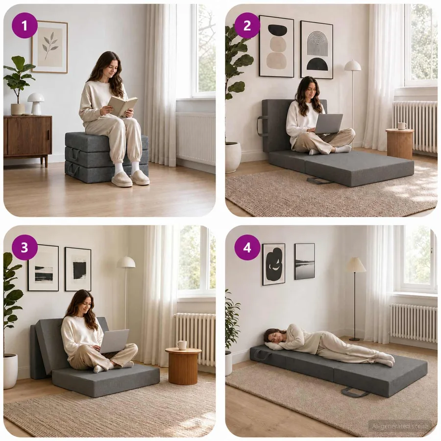 Canapé-lit pliable 90 x 63 x 45 cm Gris clair - 9
