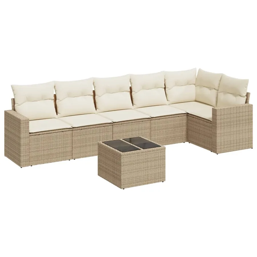 Salon de jardin avec coussins 7 pcs beige résine tressée - 2