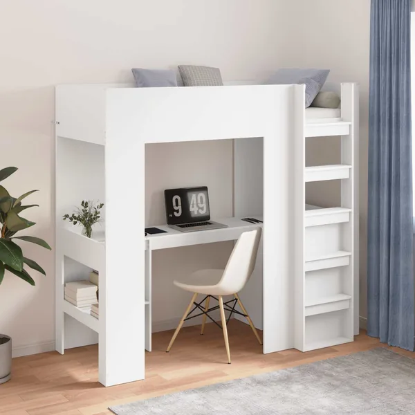 Cadre de lit superposé avec bureau Blanc 75 x 190 cm