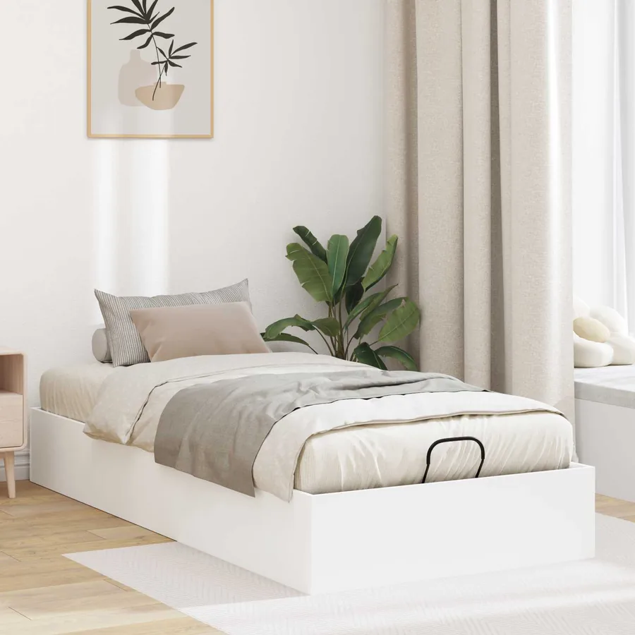 Cadre de lit ottoman Blanc 75,5 x 190 cm Bois d’ingénierie