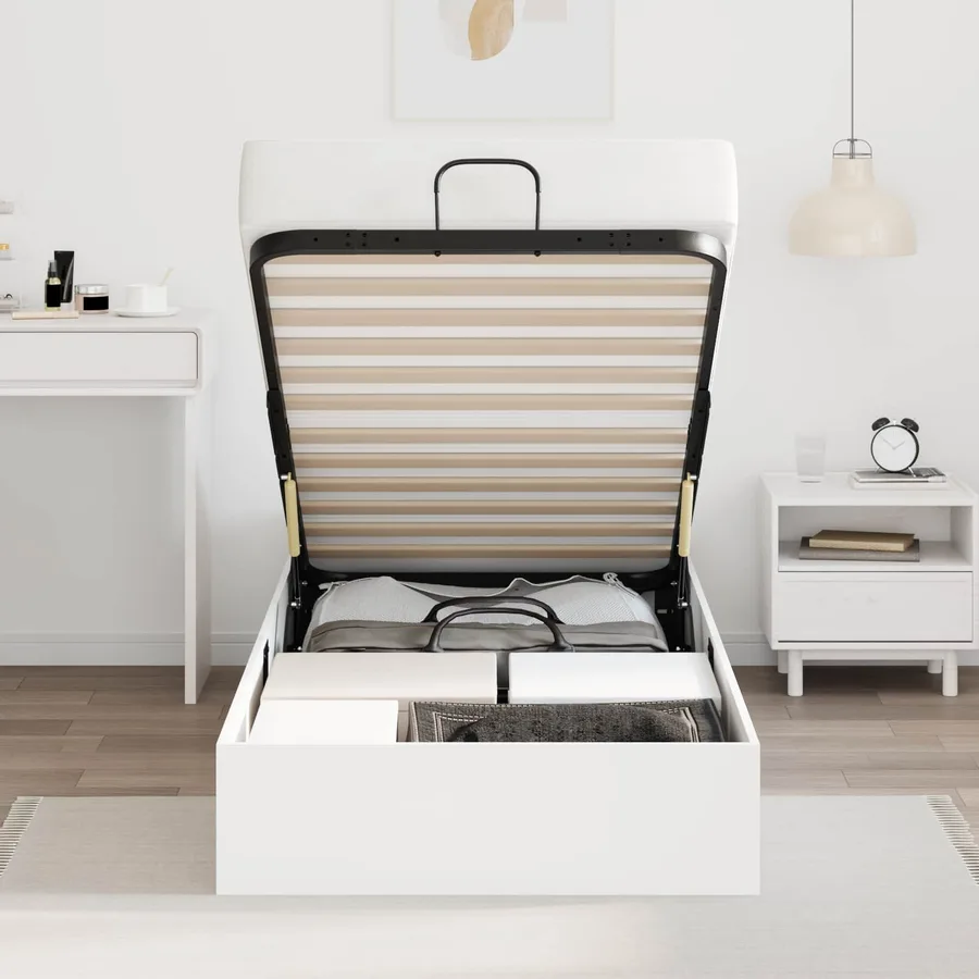 Cadre de lit ottoman Blanc 75,5 x 190 cm Bois d’ingénierie - 4