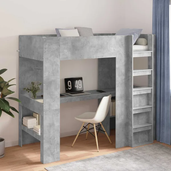 Cadre de lit superposé avec bureau Gris béton 80 x 200 cm