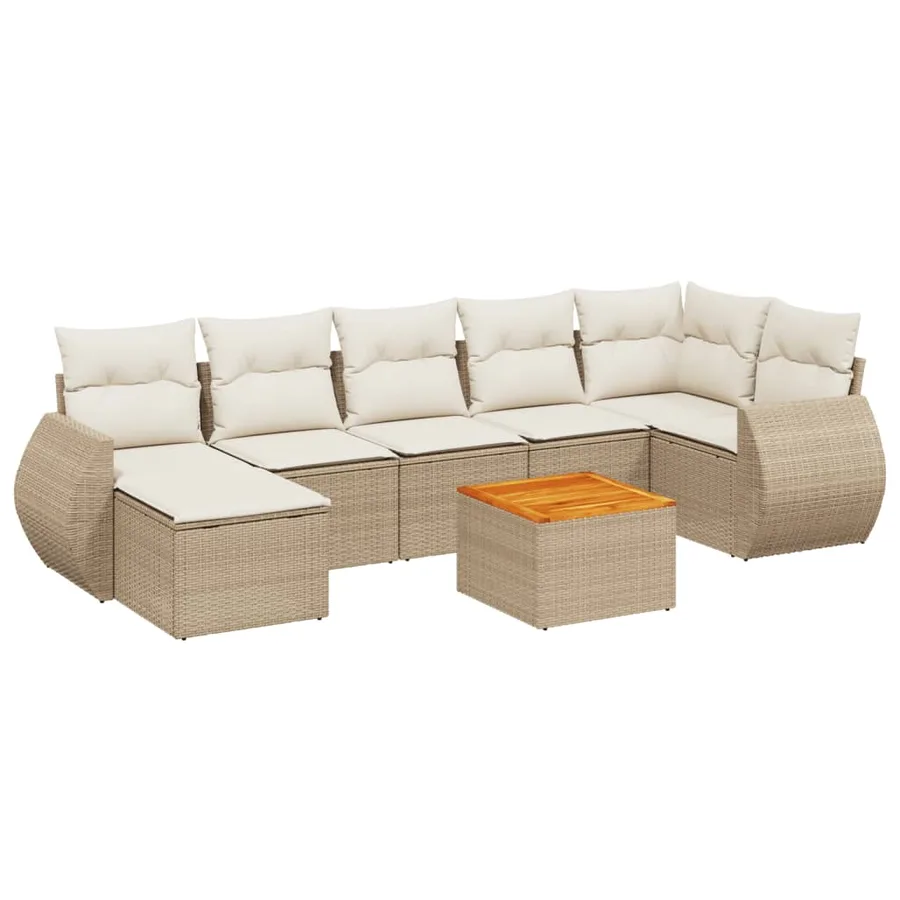 Salon de jardin avec coussins 8 pcs beige résine tressée - 2