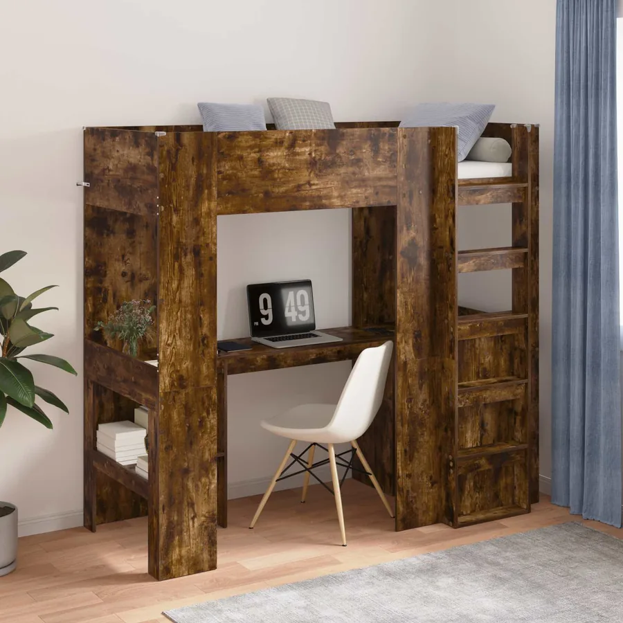 Cadre de lit superposé avec bureau Chêne fumé 75 x 190 cm