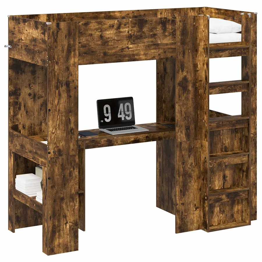 Cadre de lit superposé avec bureau Chêne fumé 75 x 190 cm - 2
