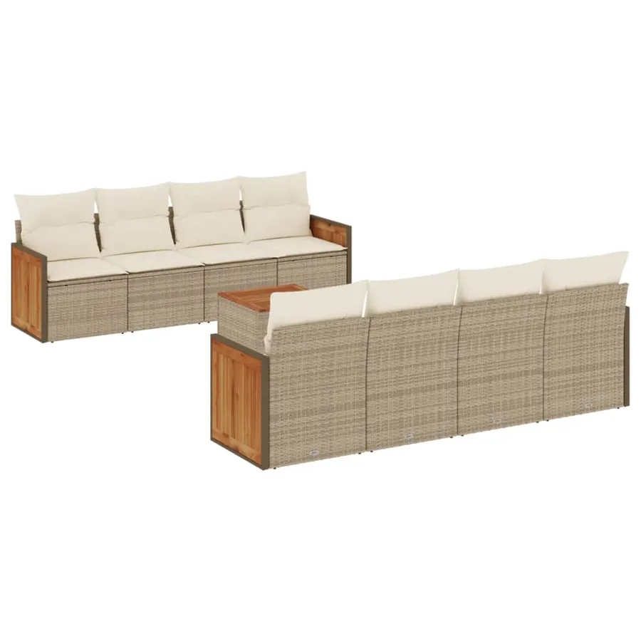 Salon de jardin avec coussins 9 pcs beige résine tressée - 2
