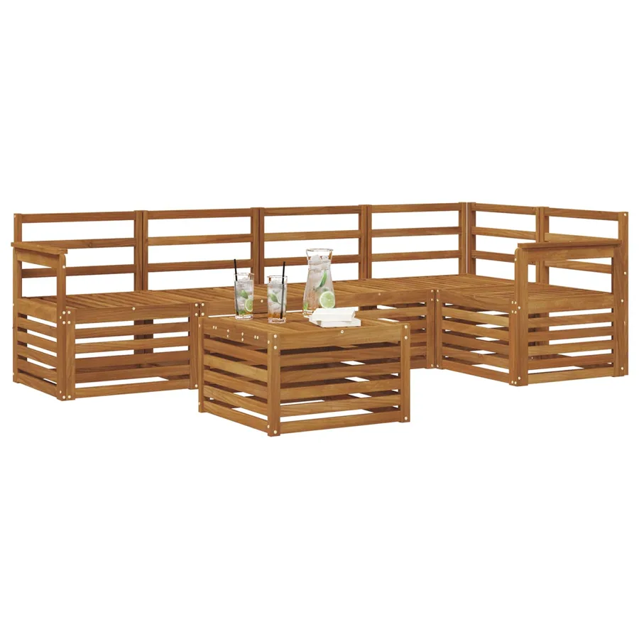 Ensemble de canapé d'angle 6 pcs Naturel Bois d'Acacia Massif - 3