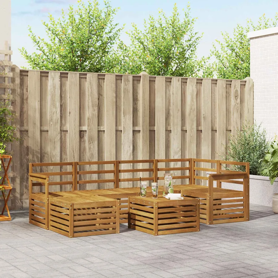 Ensemble de canapé d'angle 7 pcs Naturel Bois d'Acacia Massif