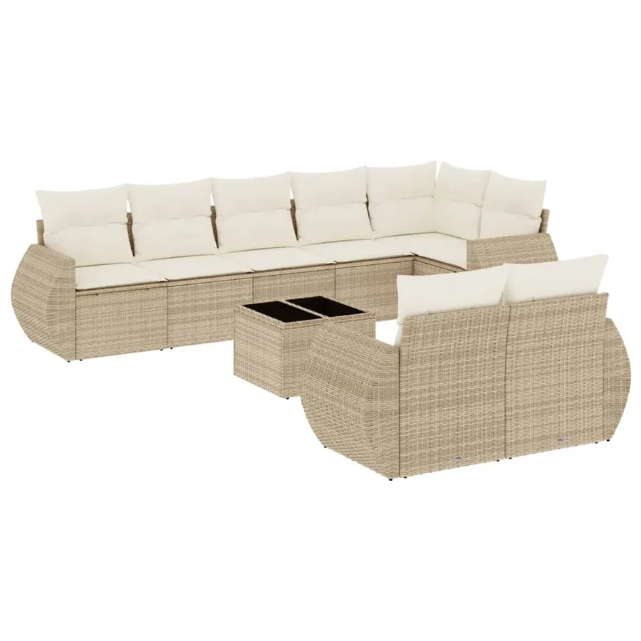 Salon de jardin avec coussins 9 pcs beige résine tressée - 2