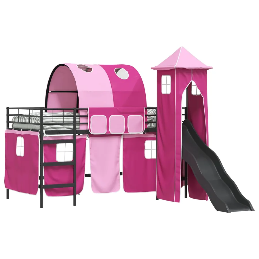 Lit mezzanine pour enfants Uni Noir et rose 107 x 203 cm métal - 2