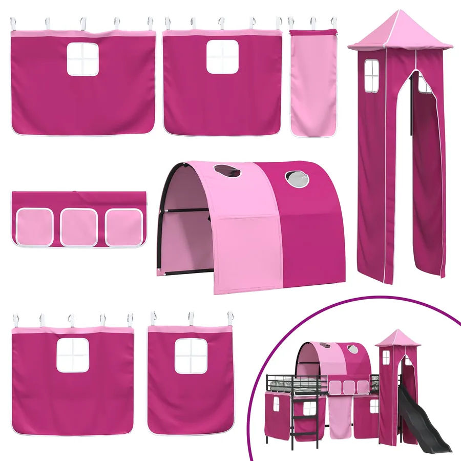 Lit mezzanine pour enfants Uni Noir et rose 107 x 203 cm métal - 7