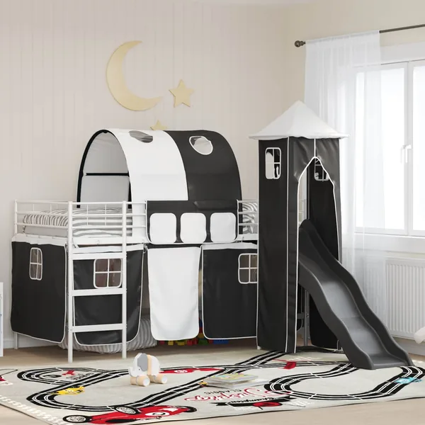 Lit mezzanine pour enfants Uni Blanc et noir 80 x 200 cm métal