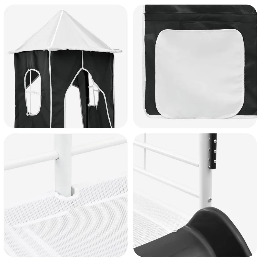 Lit mezzanine pour enfants Uni Blanc et noir 80 x 200 cm métal - 11