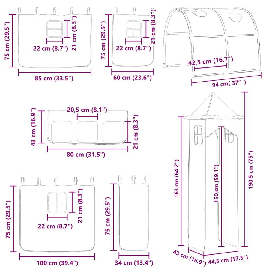 Lit mezzanine pour enfants Uni Blanc et noir 80 x 200 cm métal - 15