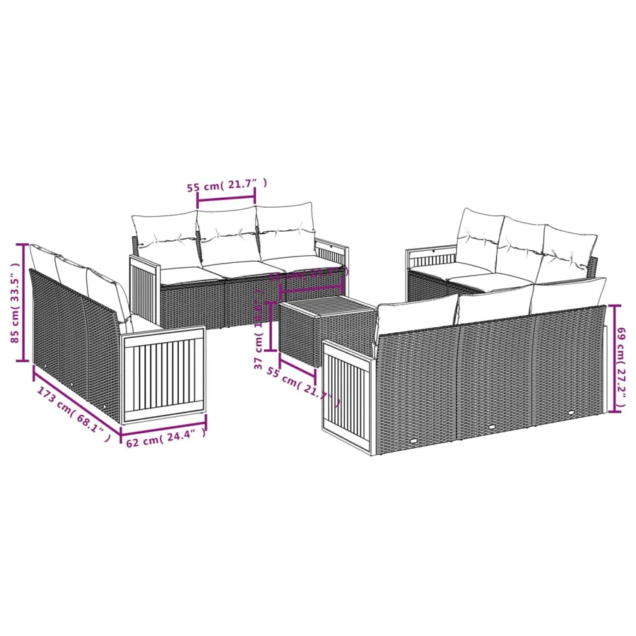 Salon de jardin avec coussins 13 pcs beige résine tressée - 7