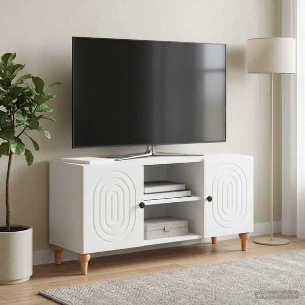 Meuble TV Blanc 102 x 34,5 x 50 cm Bois d'ingénierie