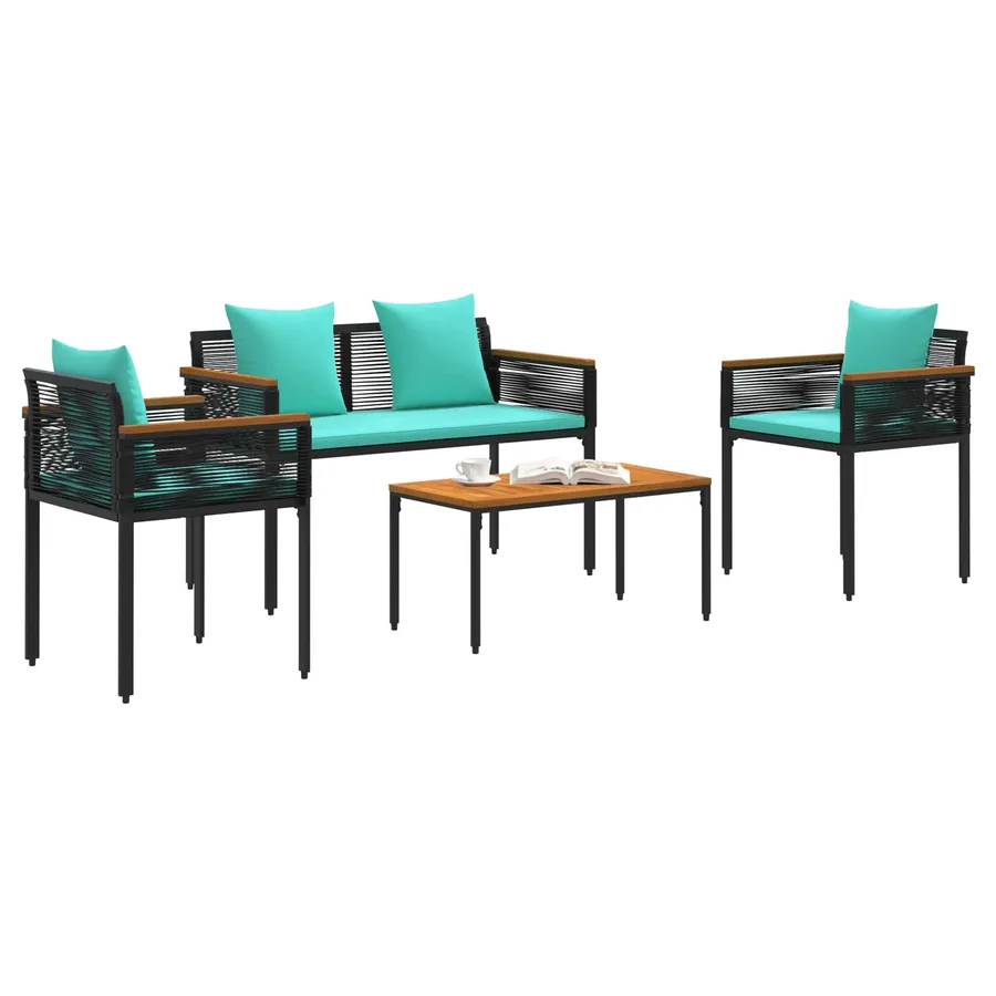 Ensemble de meubles d'extérieur Noir et turquoise polyrotin - 3