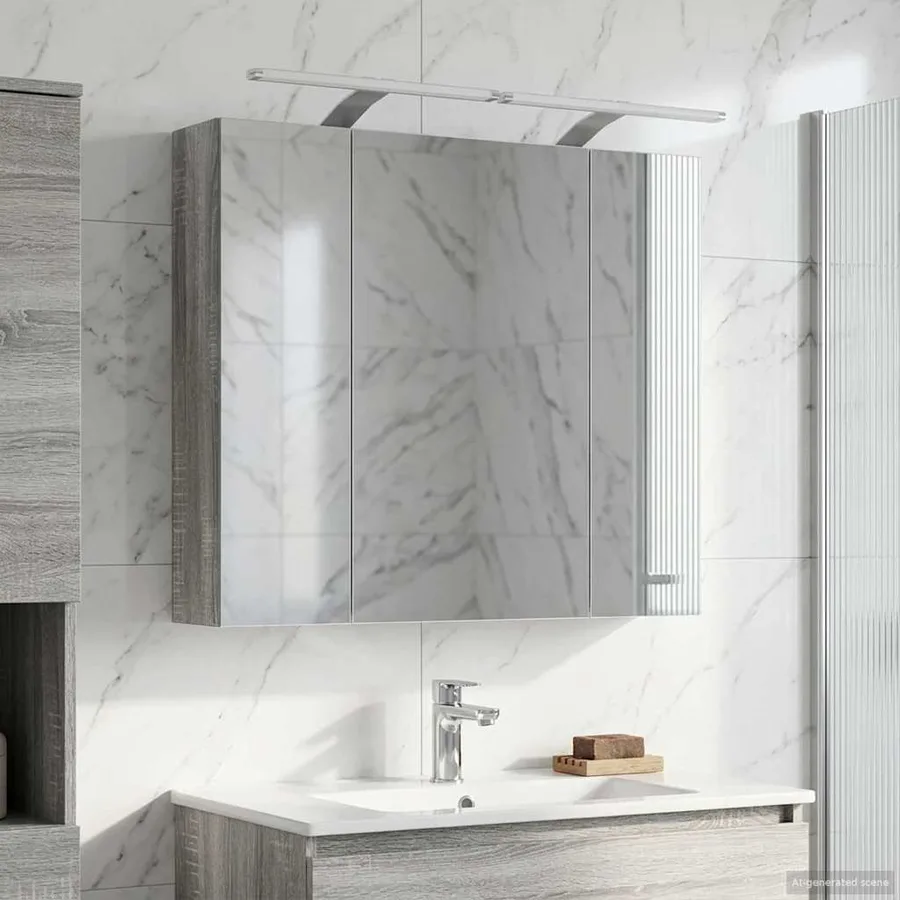 Armoire Miroir de Salle de Bain Gris Sonoma 80 x 14.5 x 70 cm - 4