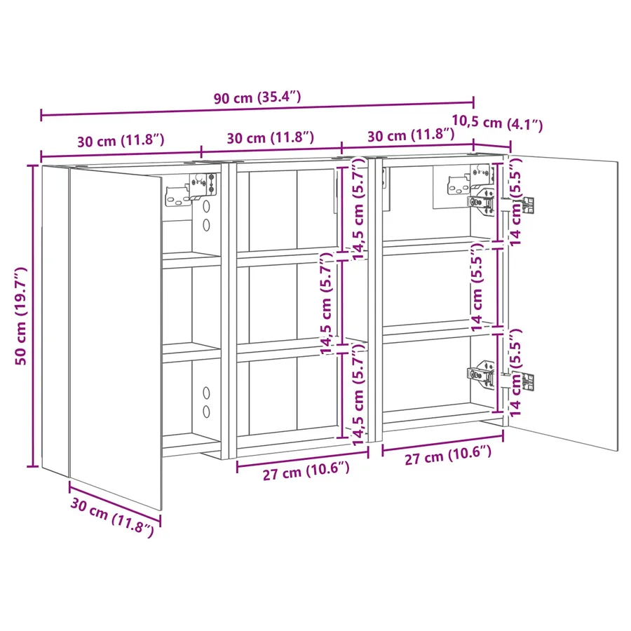 Ensemble de Meubles de Salle de Bain 3 pc 90 x 10,5 x 50 cm - 12