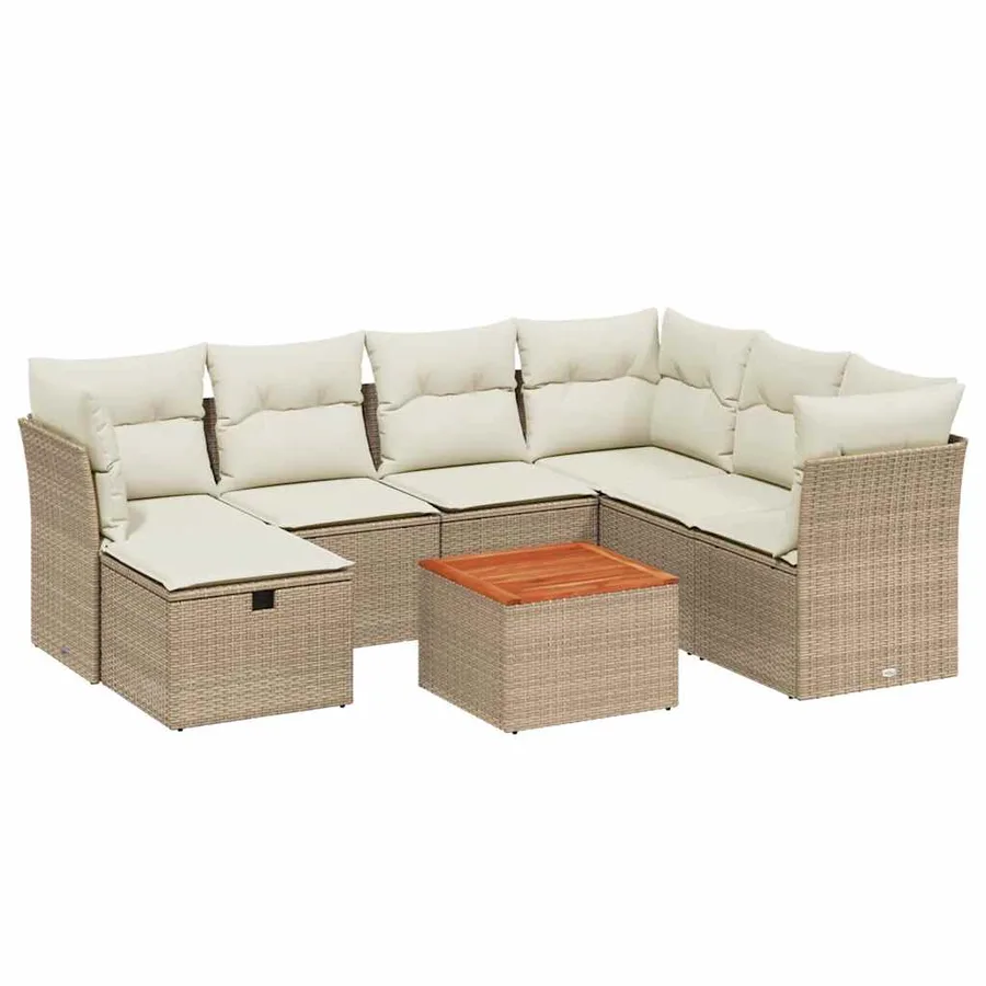 Salon de jardin avec coussins 8 pcs beige résine tressée - 2