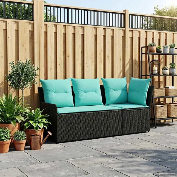 Sofa de jardin avec accoudoirs et sofa d'angle 2 Pièce Rotin PE