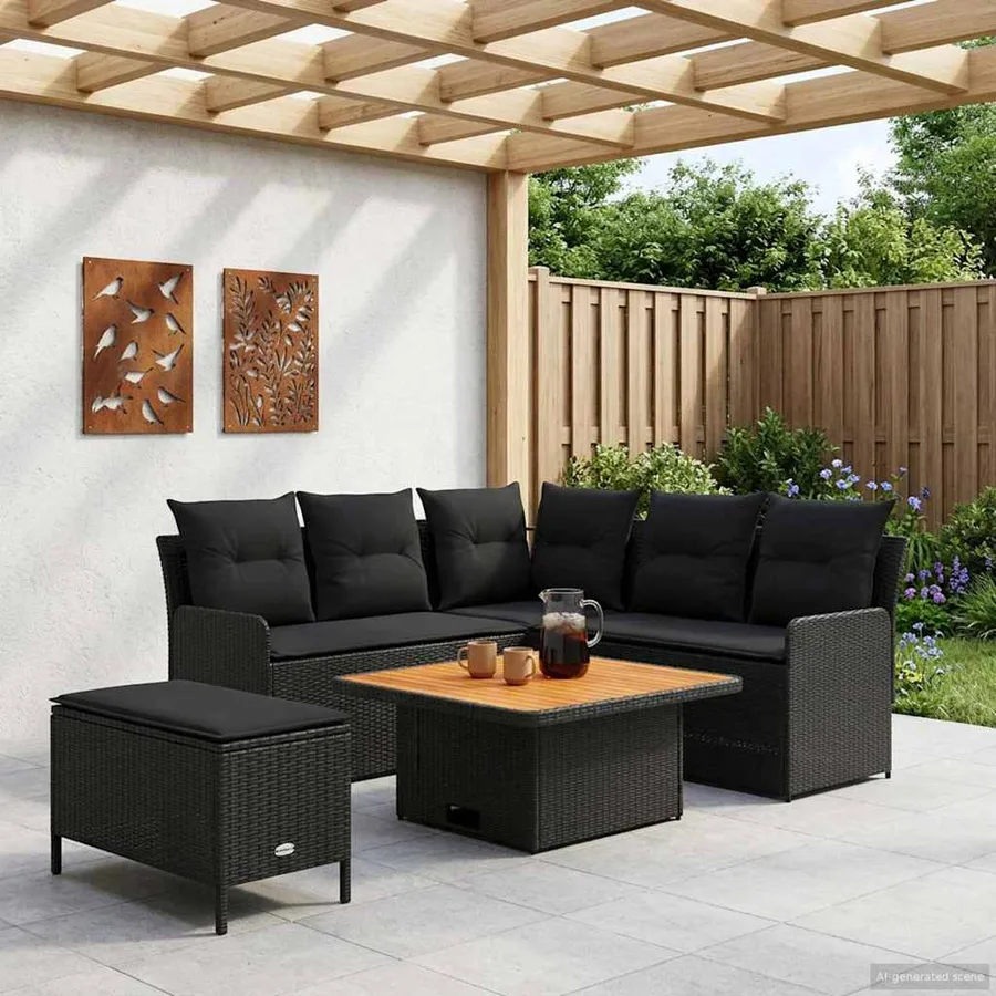 Ensembles de meubles avec oreiller 5 pcs Noir Rotin PE - 3