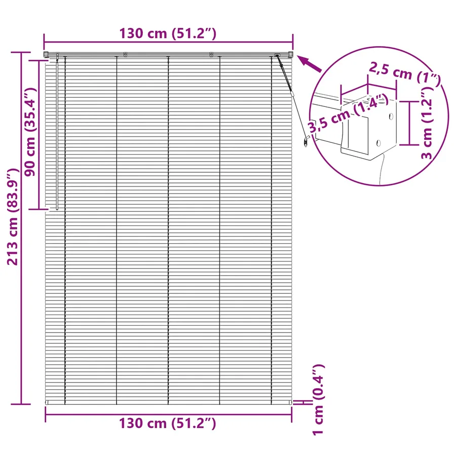 Store Vénitien Marron foncé avec motif 213 x 130 cm 25 mm PVC - 8
