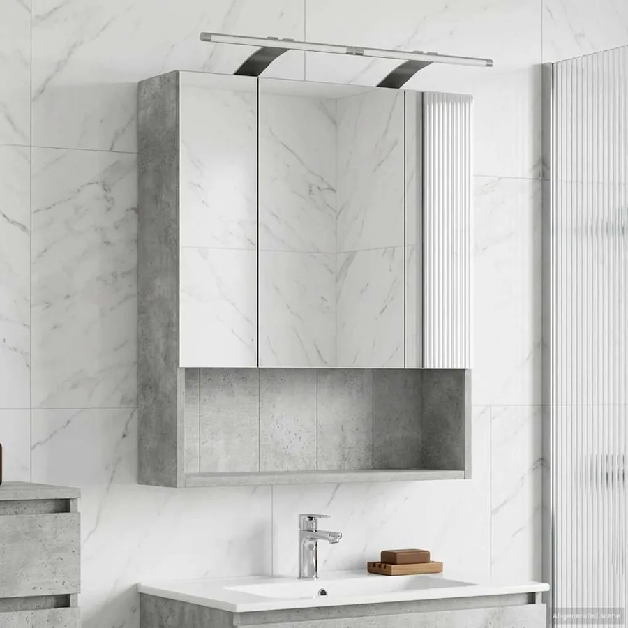 Armoire Miroir de Salle de Bain Gris béton 60 x 14.5 x 70 cm