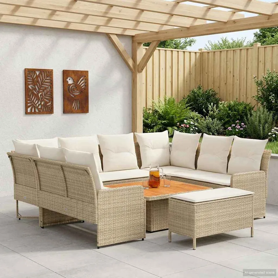 Ensembles de meubles 7 pcs Beige et crème Rotin PE - 3