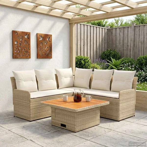 Ensembles de meubles 4 pcs Beige et crème Rotin PE