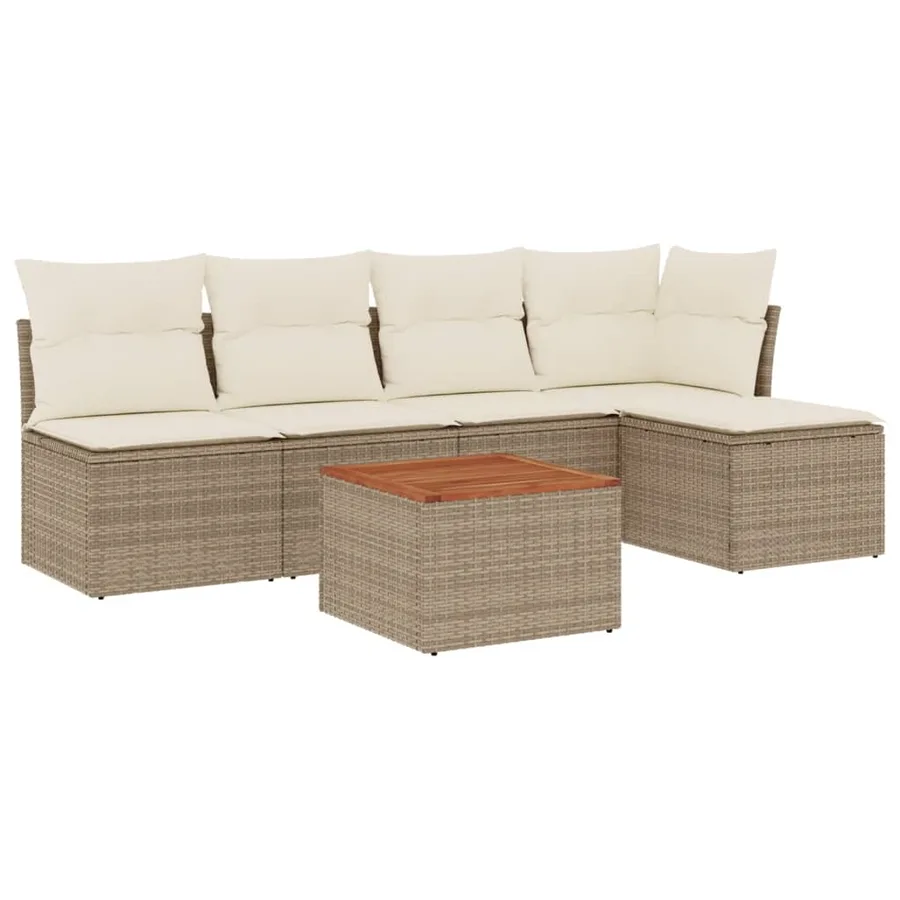 Salon de jardin avec coussins 6 pcs beige résine tressée - 2