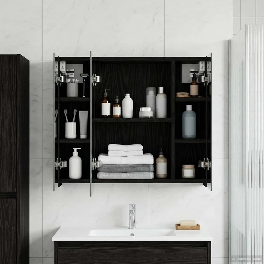 Armoire Miroir de Salle de Bain Chêne noir 60 x 14,5 x 50 cm - 4