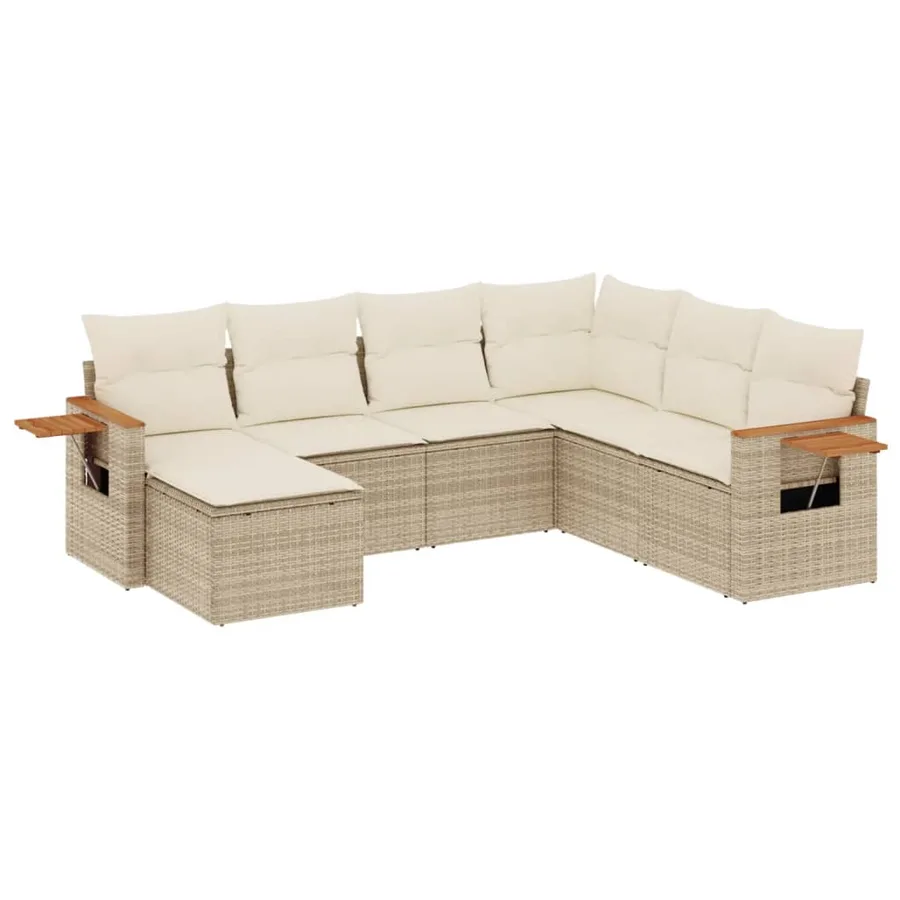 Salon de jardin avec coussins 7 pcs beige résine tressée - 2
