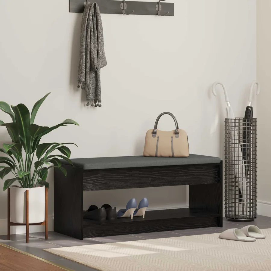 Banc d'entrée avec coussin Chêne Noir 103 x 38 x 45 cm