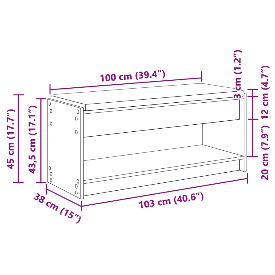 Banc d'entrée avec coussin Chêne Noir 103 x 38 x 45 cm - 11