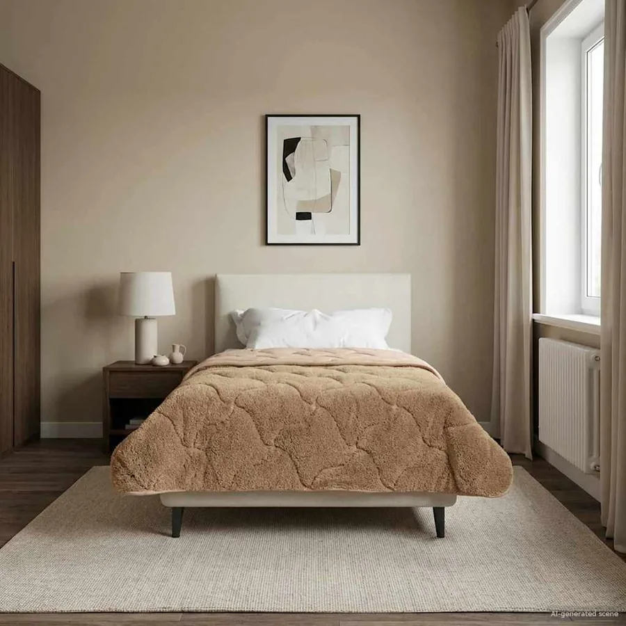 Duvet d'hiver Taupe 140 x 220 cm Microfibre et polaire Teddy - 4