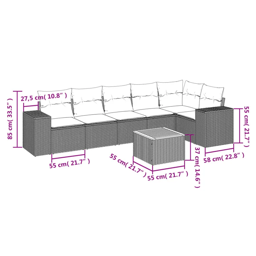 Salon de jardin avec coussins 7 pcs beige résine tressée - 3