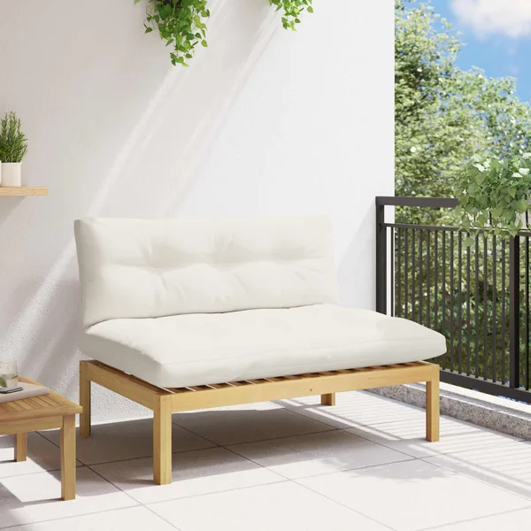 Unité de canapé du milieu Acacia Clair et Blanc Crème