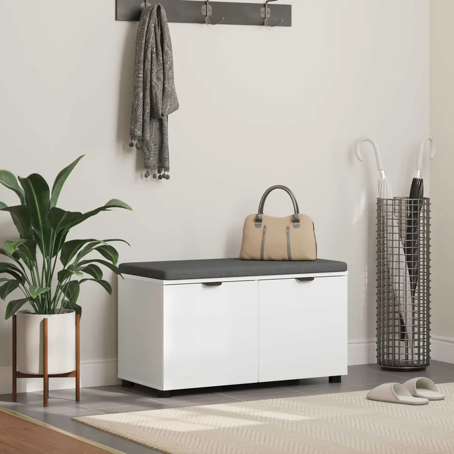 Banc d'entrée Blanc 80 x 38 x 46 cm Bois Ingénierie et Tissu